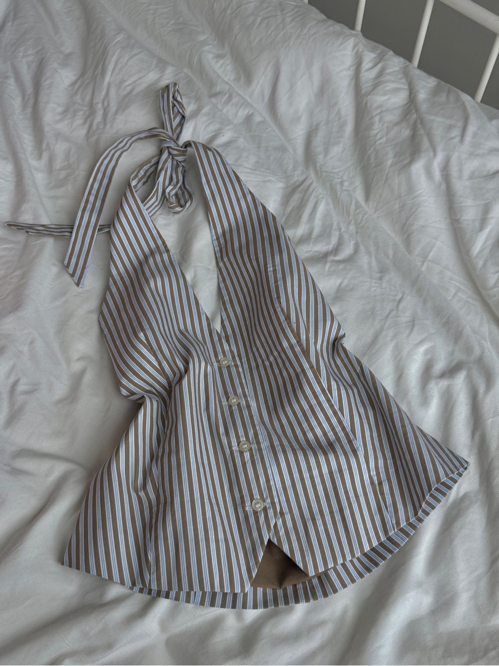 Zara Brown and Light Blue Striped Halter Top